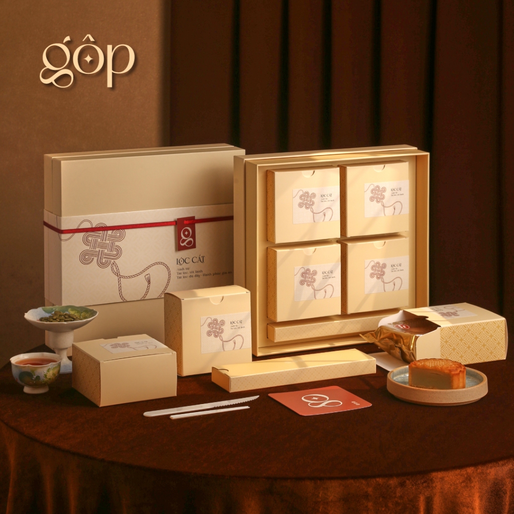 Hộp Quà Bánh Trung Thu "LỘC CÁT" 150G - SET 4 BÁNH Trung Thu Gộp 2026