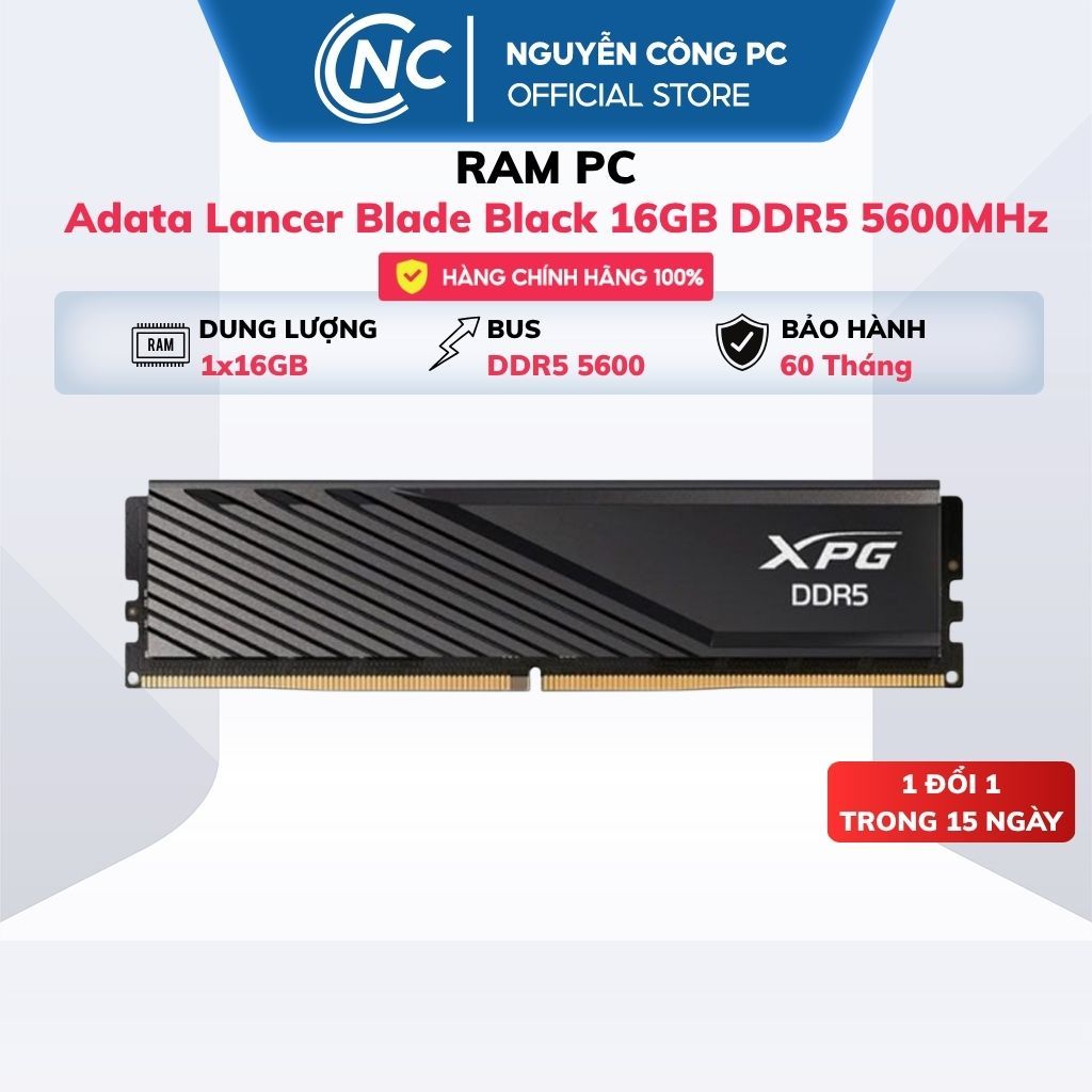 RAM PC Adata Lancer Blade Black 16GB DDR5 5600MHz - BH 60 tháng