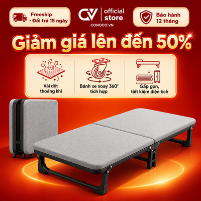CONOCO Giường gấp thông minh 3 bước gấp gọn có bánh xe nệm cao su non cho văn phòng