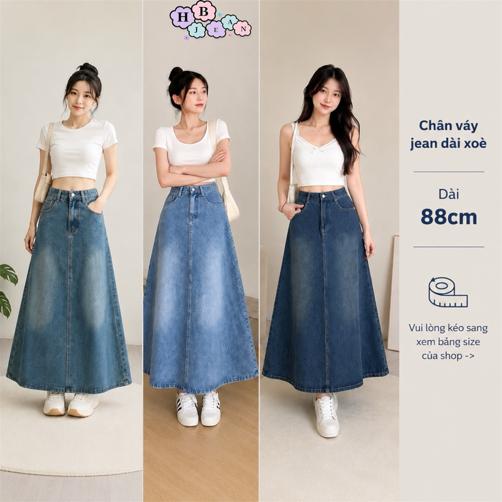 [Dài Váy 88cm] Váy Jean HB Nữ Dài 88Cm Có 3 Màu Lựa Chọn Vải Jean Mềm Mịn Không Co Giãn Phù Hợp Mặc 
