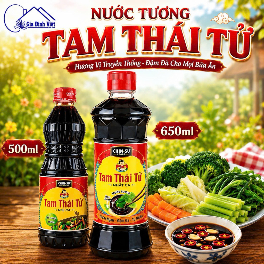 Nước Tương Tam Thái Tử Nhị Ca 500ml , Nhất Ca 650ml - Nước tương Chinsu Food Làm Từ Đậu Nành Lên Men