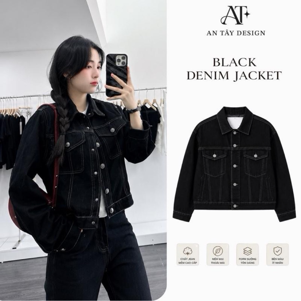 Áo Khoác Denim AN TÂY Xanh Than Chỉ Nổi  Form Vừa AN TÂY #8235 – Áo Jean Vải Xịn Dáng Đẹp Dễ Phối