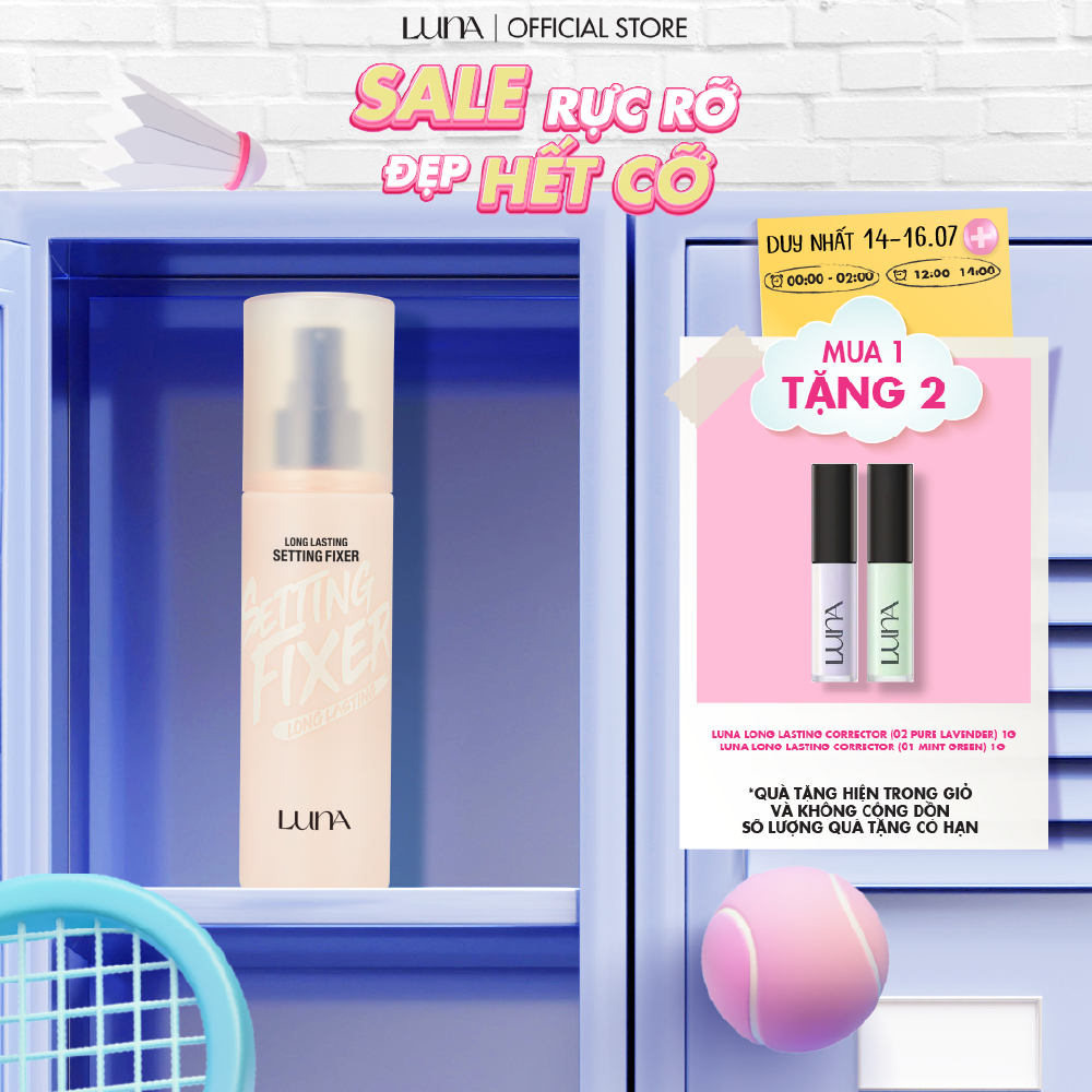 Xịt khóa trang điểm Luna LongLasting Setting Fixer khóa nền lâu trôi, mỏng nhẹ 100ml