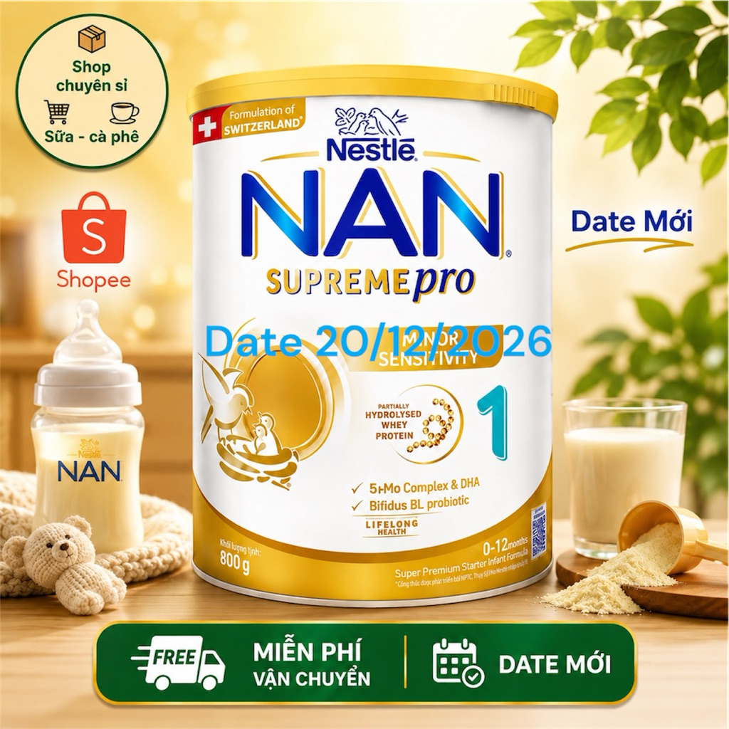 Sữa Bột Nan Supreme Pro 1 800gr 5HMO GIÚP TIÊU HOÁ TĂNG CƯỜNG SỨC ĐỀ KHÁNG (DATE 12/2026)