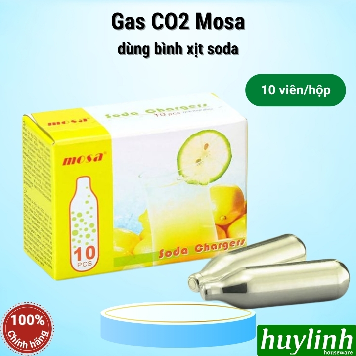Hộp 10 viên gas CO2 Mosa sử dụng cho bình Soda - sản xuất tại Đài Loan