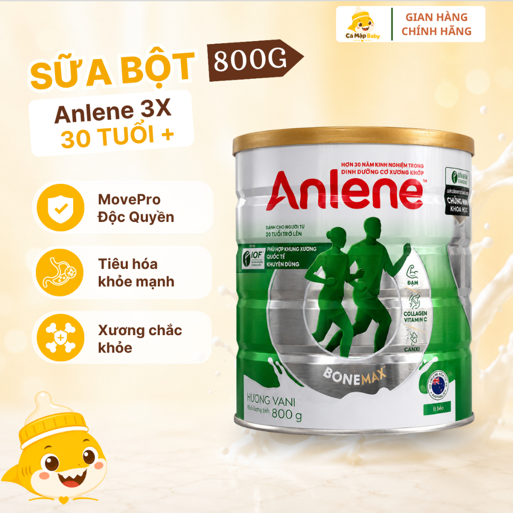 Sữa bột Anlene 3X Xanh 800g cho người 30 tuổi trở lên hỗ trợ xương khớp NZ chính hãng VN