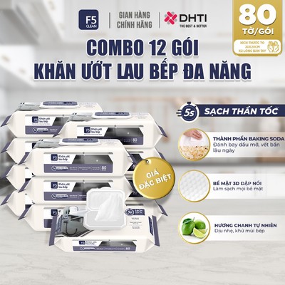 COMBO Khăn ướt lau bếp 80 tờ F5 Clean sạch mùi bếp khó chịu, an toàn cho da tay và không để lại chất tồn dư