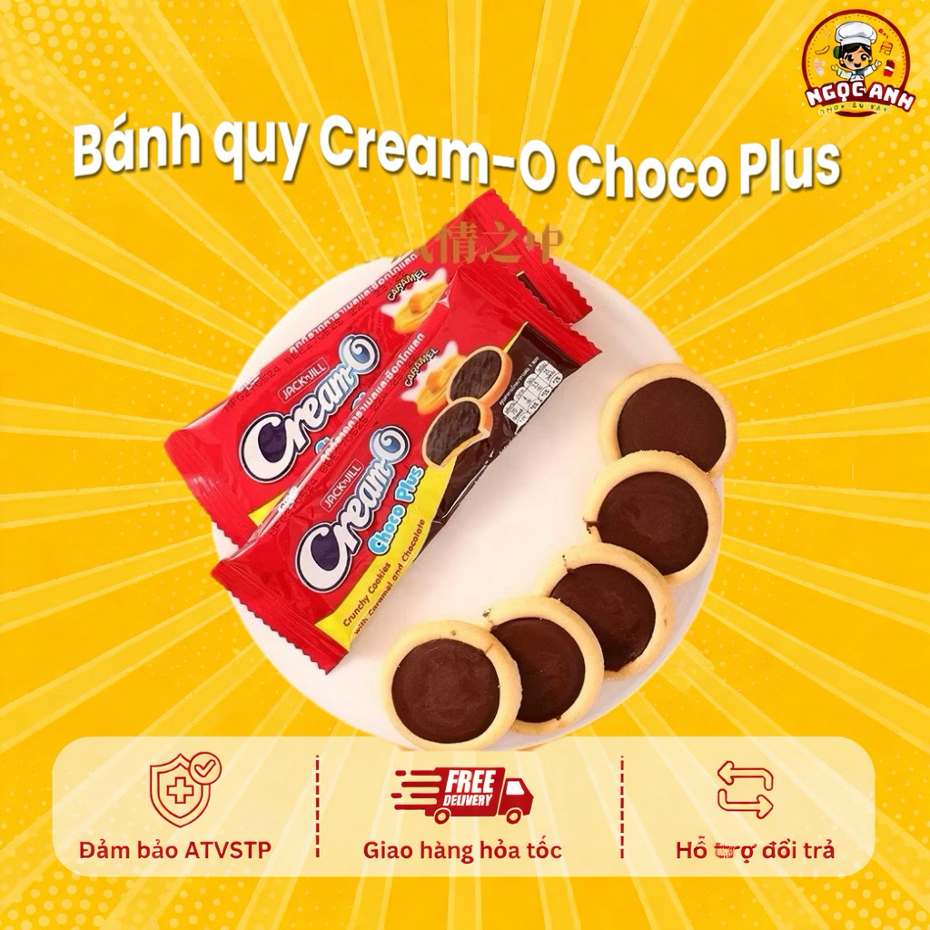 Bánh quy Cream-O Choco Plus nhân socola các vị, bánh Cream-O Jack&Jill Thái Lan (túi 24 gói)