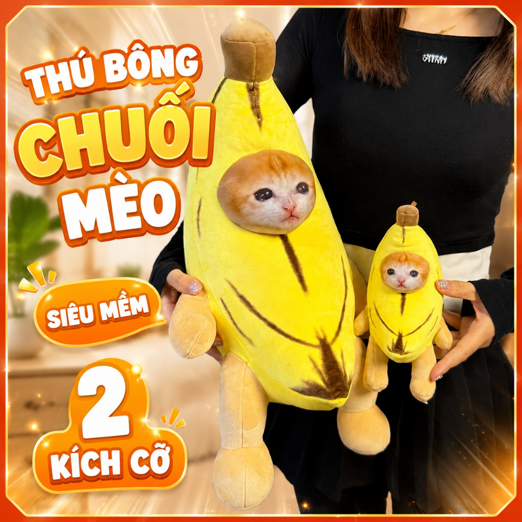 Gấu bông Banana Cat dao khiên meme thú nhồi bông hài hước quà sinh nhật bạn gái