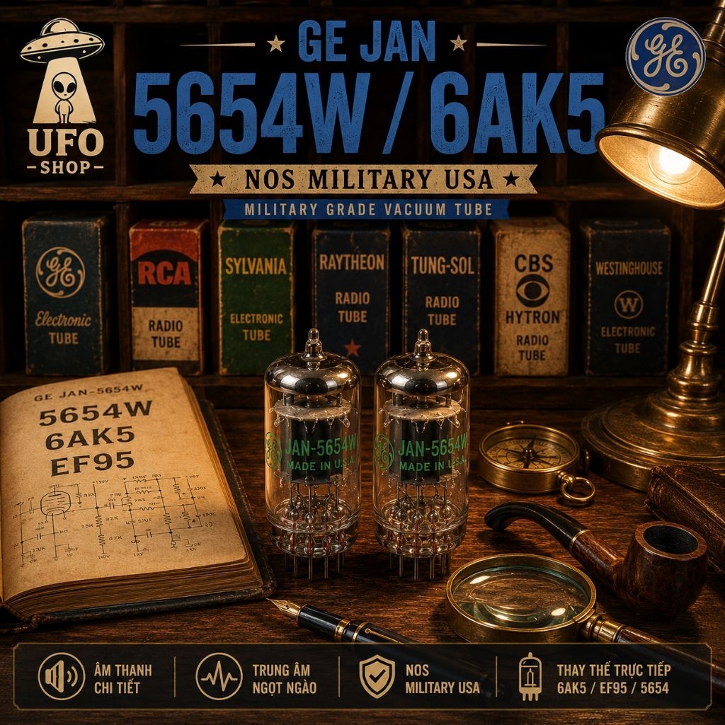 Cặp bóng đèn điện tử GE JAN 5654W / 6AK5 (EF95) NOS USA –Nâng Cấp Preamp Mini