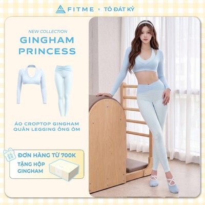 Bộ đồ tập gym, yoga, pilates nữ Fitme áo croptop dài tay Starlet SL, quần legging Aura SL vải 2 lớp tôn dáng