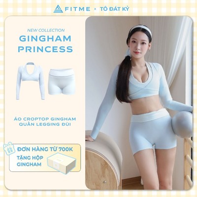 Bộ đồ tập gym, yoga, pilates nữ Fitme áo thun croptop Starlet, quần legging đùi Sparkle SL nâng vòng 3