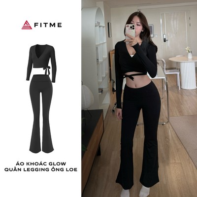 Bộ đồ tập gym, yoga, pilates nữ Fitme áo khoác Glow, quần legging ống loe tôn dáng