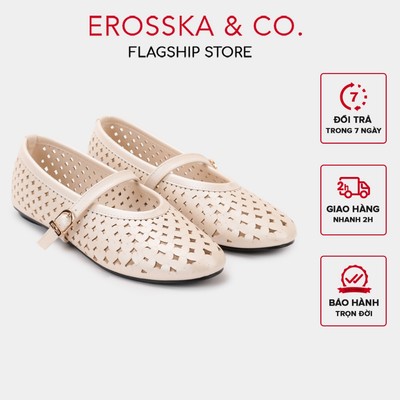 Erosska - Giày búp bê nữ đế bệt dẻo, mũi tròn chất da mềm thiết kế khắc lazer thời trang - EL065