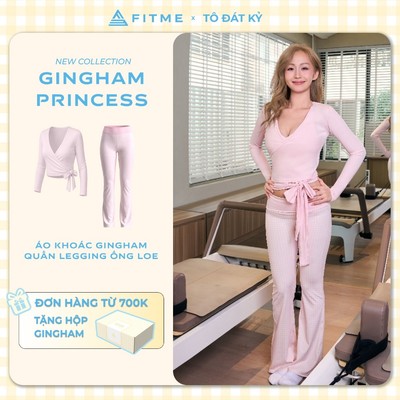 Bộ đồ tập gym, yoga, pilates nữ Fitme áo khoác Serene SL Hồng pastel, quần legging ống loe Divine SL nâng v3 tôn dáng