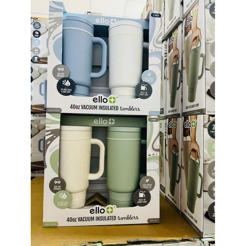 [ Mẫu Mới ] Nguyên Set 2 Bình Nước Giữ Nhiệt Ello Flip - To - Fill 22OZ 651ml Của Mỹ.
