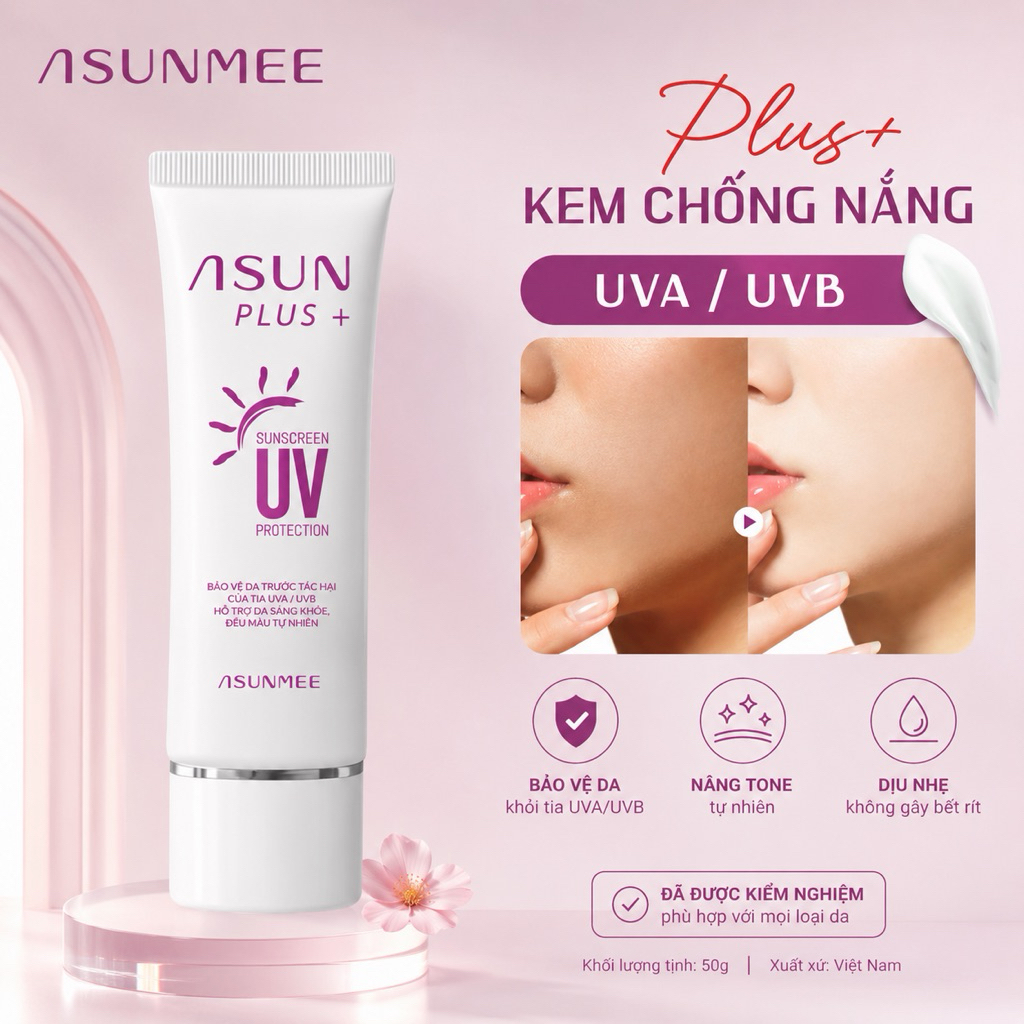 Kem Chống Nắng Asun SPF50+ PA++++ Nâng Tone Da Tự Nhiên – Chống Tia UV, Bảo Vệ Da Suốt Cả Ngày 50g