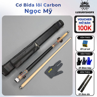 Cơ bida Ngọc Mỹ lõi Carbon xuyên tâm độ Tay cầm da bò togo, Combo Cơ Bao Lơ Găng - Billiards Luxuryshopx