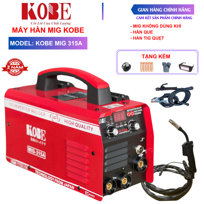 [MẪU MỚI] Máy hàn mig Chính Hãng KOBE Nhật Mig 315A chuyên hàn không dùng khí, hàn que và hàn lift t