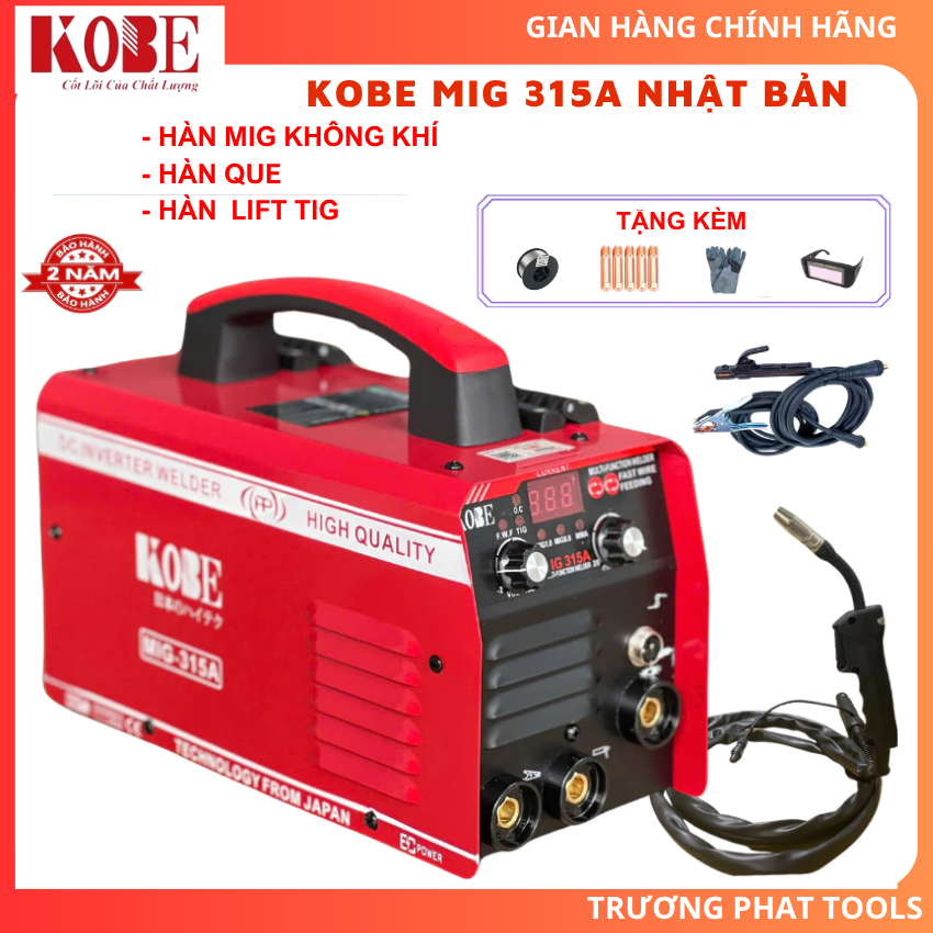 Máy hàn mig không dùng khí KOBE 315A Máy hàn 3 chức năng mig-que giá tốt sử dụng cho gia đình và thợ