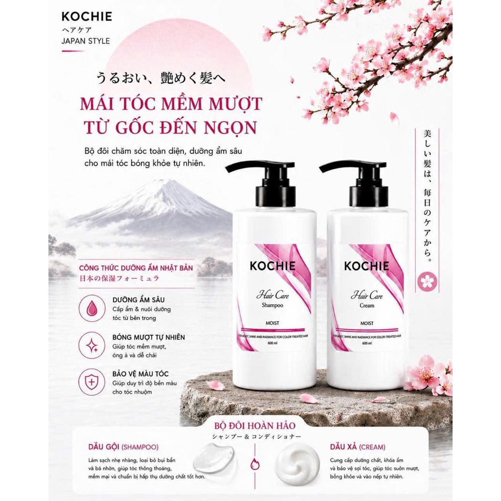 Dầu gội xả  Kochie MOIST,cặp gội xả hương trái cây ngọt ngào dung tích 300ml,600ml,1500ml