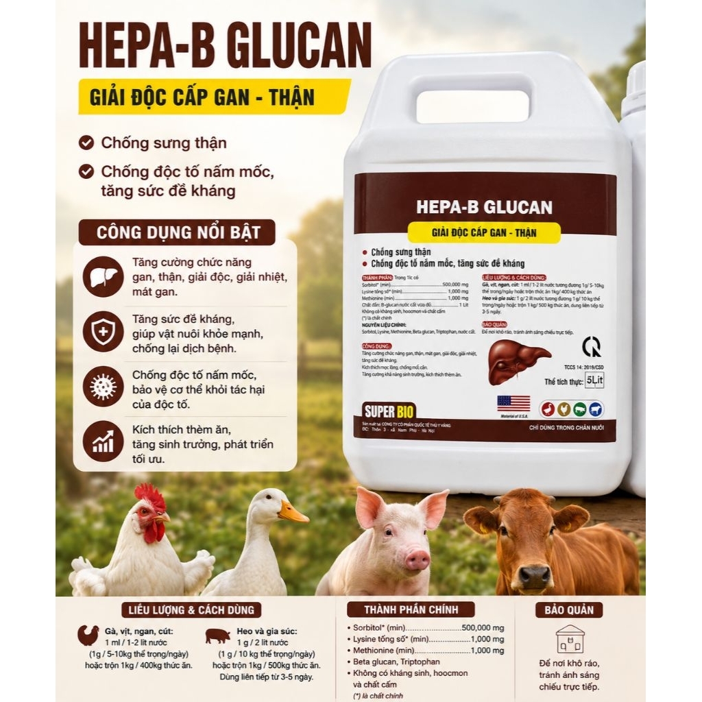 HEPA-B GLUCAN – Giải độc cấp gan thận 5l