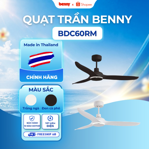 Quạt trần Benny Stella BDC60RM, Quạt trần Thái Lan, Bảo hành 10 năm,điều khiển từ xa,tiết kiệm điện