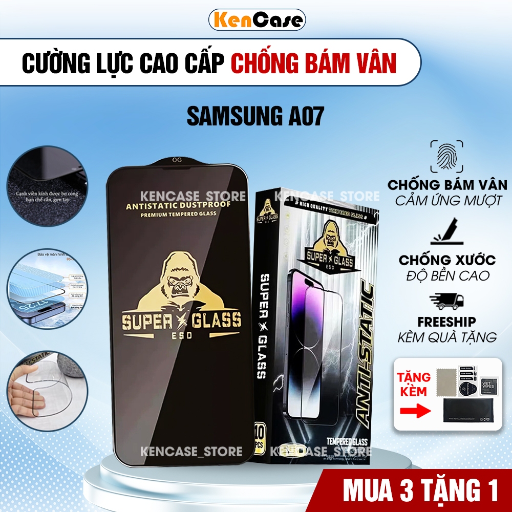 Kính cường lực Samsung A07 trong suốt full màn, chống bám vân, chống ánh sáng xanh | KKD