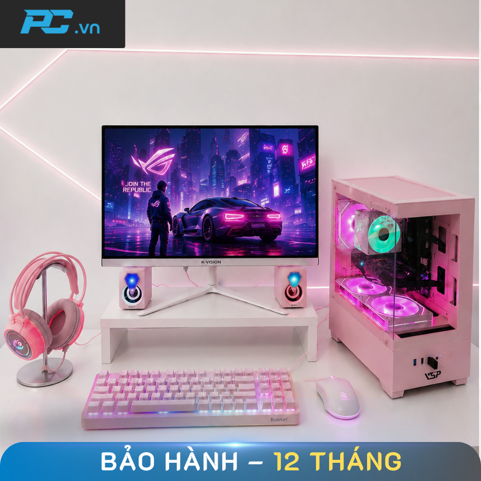 FULL BỘ PC GAMING HỒNG, CPU I5 10400F + VGA RTX 2060 6G, CHƠI GAME PUBG PC, GTAV, LIVESTREAM,.. Tặng