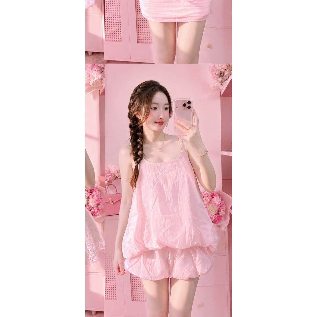 Set Áo 2 Dây Quần Bí Bong Bóng Nữ Form Tiểu Thư Hàn Quốc - Chất Đũi Nhăn Mặc Mát DG STORE