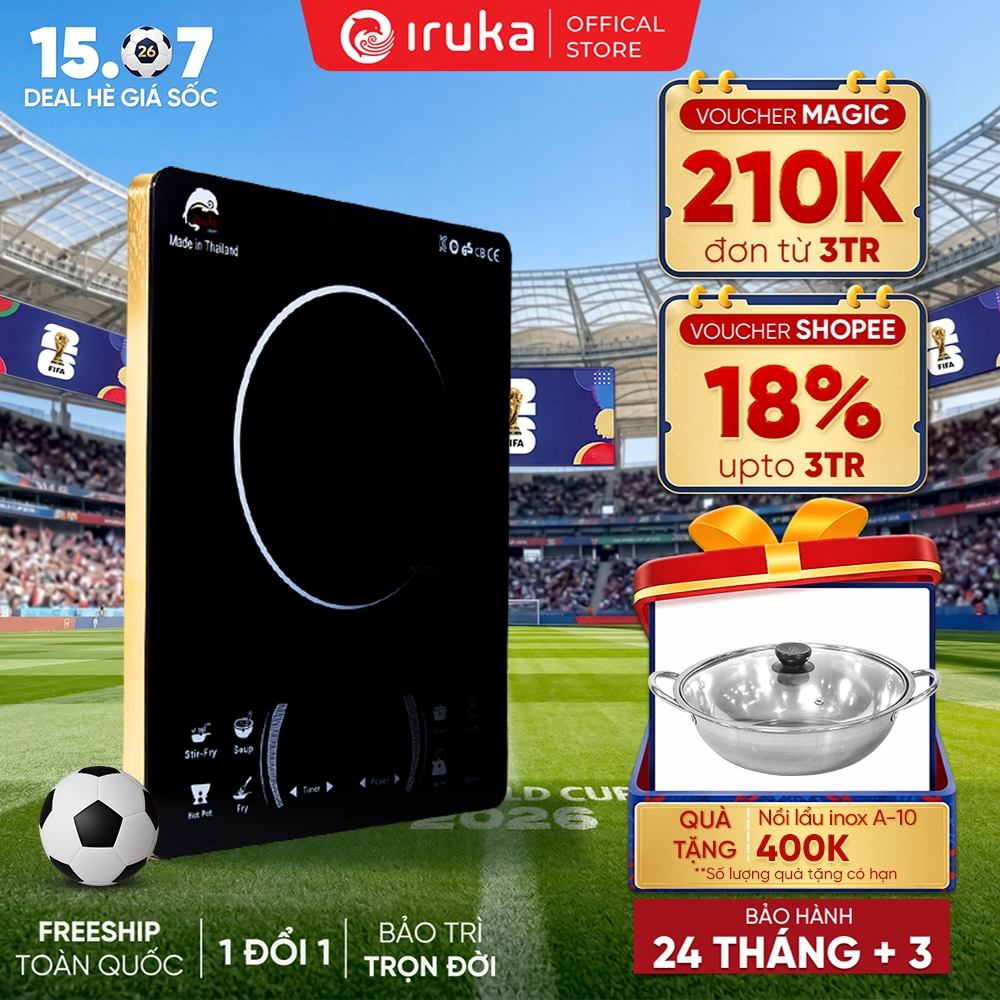 Bếp từ Iruka I-78, bếp đơn, 6 chế độ nấu, công suất 2000W - Hàng chính hãng