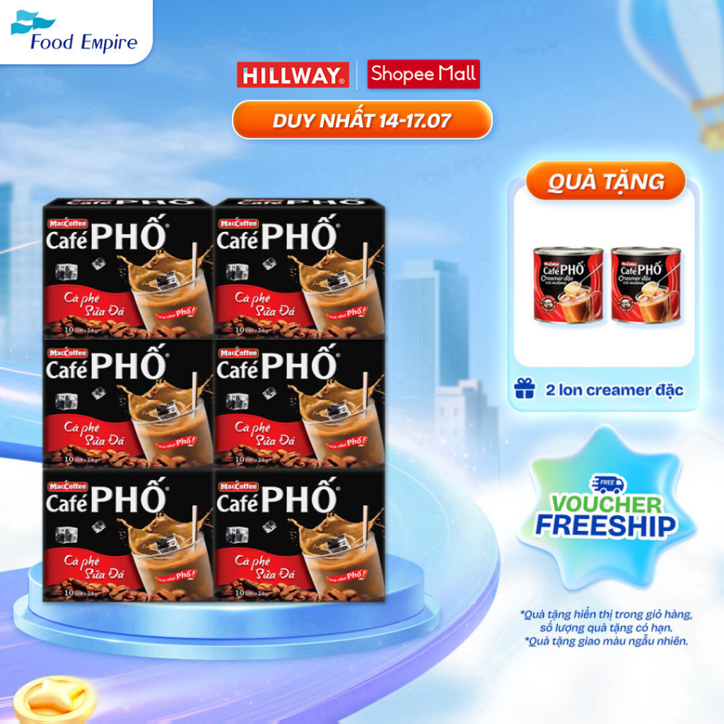 Combo 6 hộp Cà phê phố Sữa Đá - Maccoffee (hộp 10 gói x 24g)