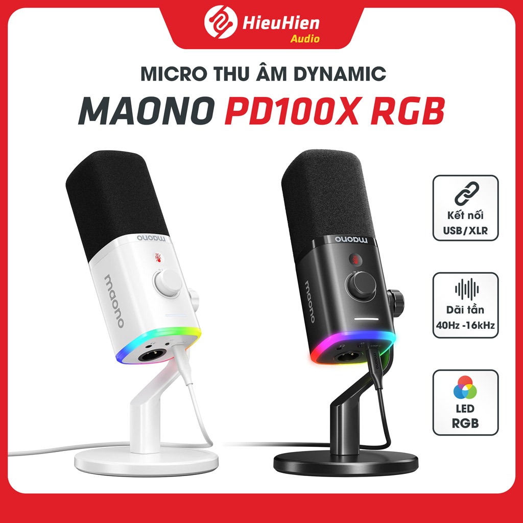 Micro Thu Âm Maono PD100X USB/XLR Dynamic Chính Hãng, Livestream, Podcast, RGB, BH 12 Tháng
