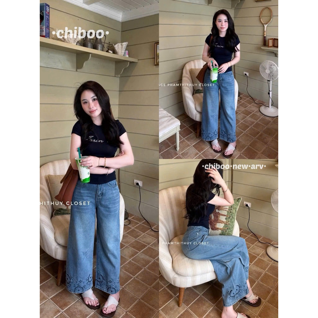 Quần Jean Ống Xuông Chân Ren 90cm