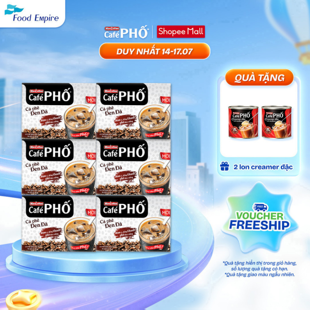 Combo 6 Hộp Cà phê Phố Đen Đá - Maccoffee (hộp 10 gói x 16g)