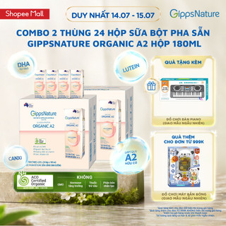 Combo 2 Thùng 24 hộp Sữa bột pha sẵn GippsNature Đạm A2 Beta-Casein Organic hộp 180ml