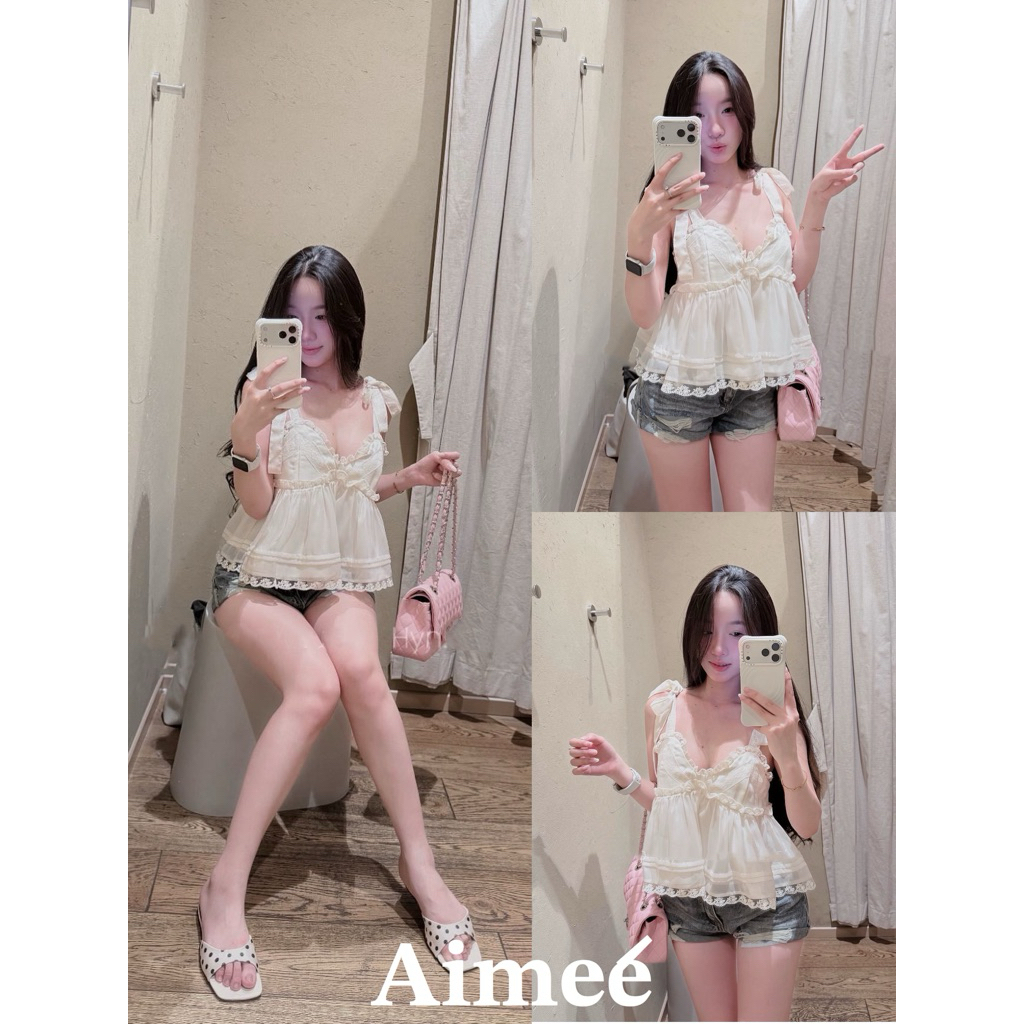 𝐜𝐢𝐧𝐝𝐲.𝐬𝐭𝐮𝐝𝐢𝐨 ÁO 2 DÂY VOAN PHỐI REN NƠ