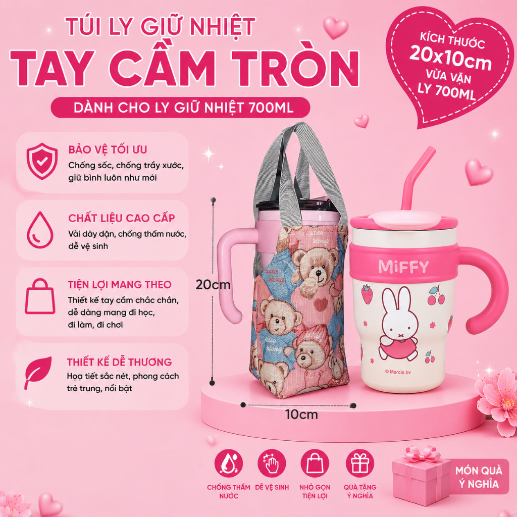 Túi đựng ly giữ nhiệt tay cầm quai tròn Size nhỏ 700ml