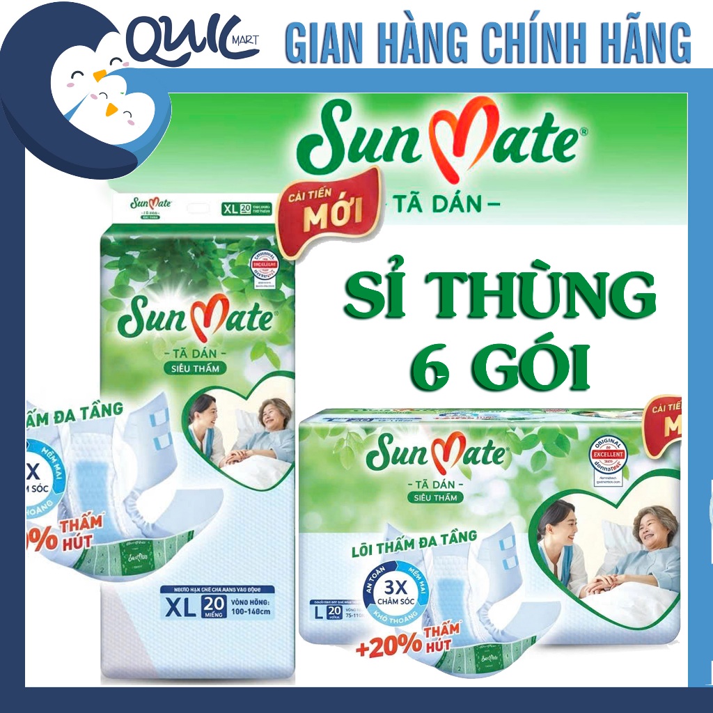 SỈ - THÙNG 6 GÓI Tã dán Người già Sunmate M20/ M/L20/ XL20 miếng