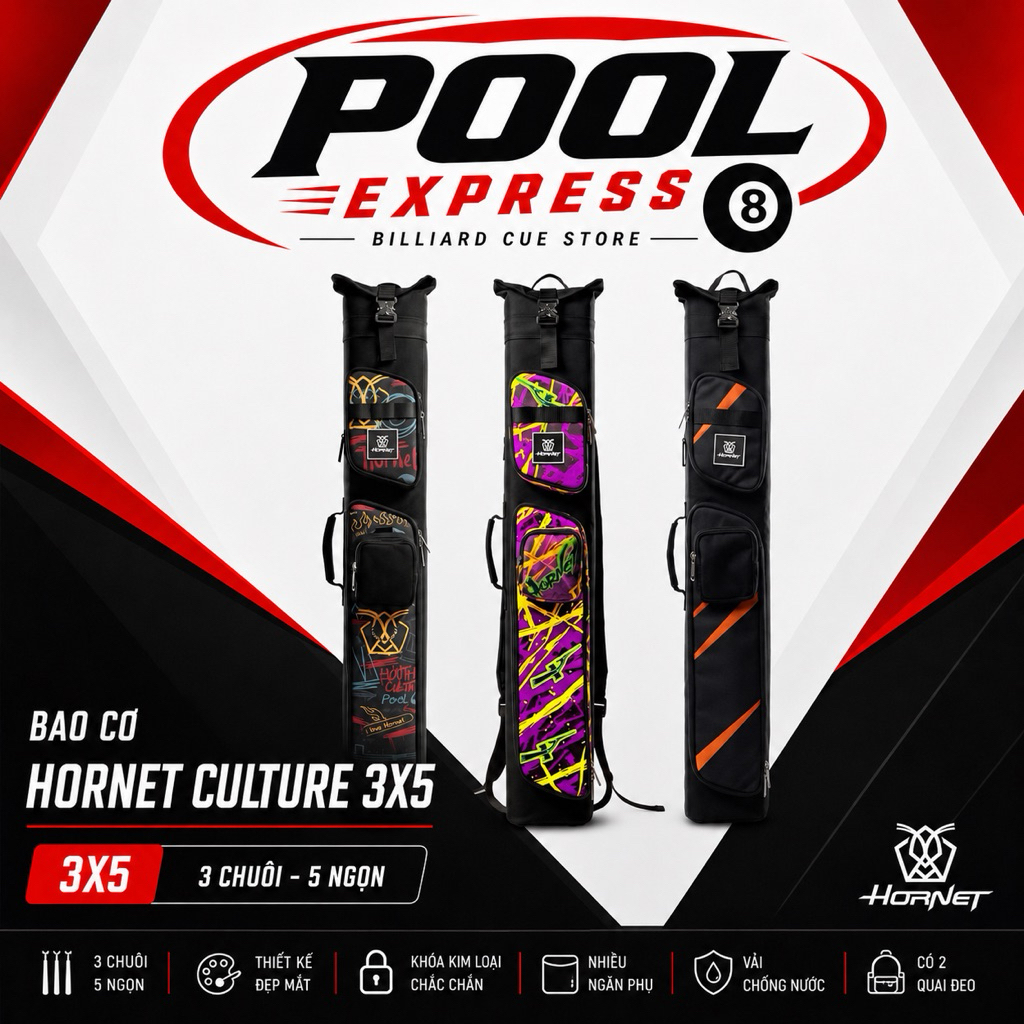 Bao đựng gậy bi-a, Bao cơ bida Hornet Culture 3x5 (Chính hãng)