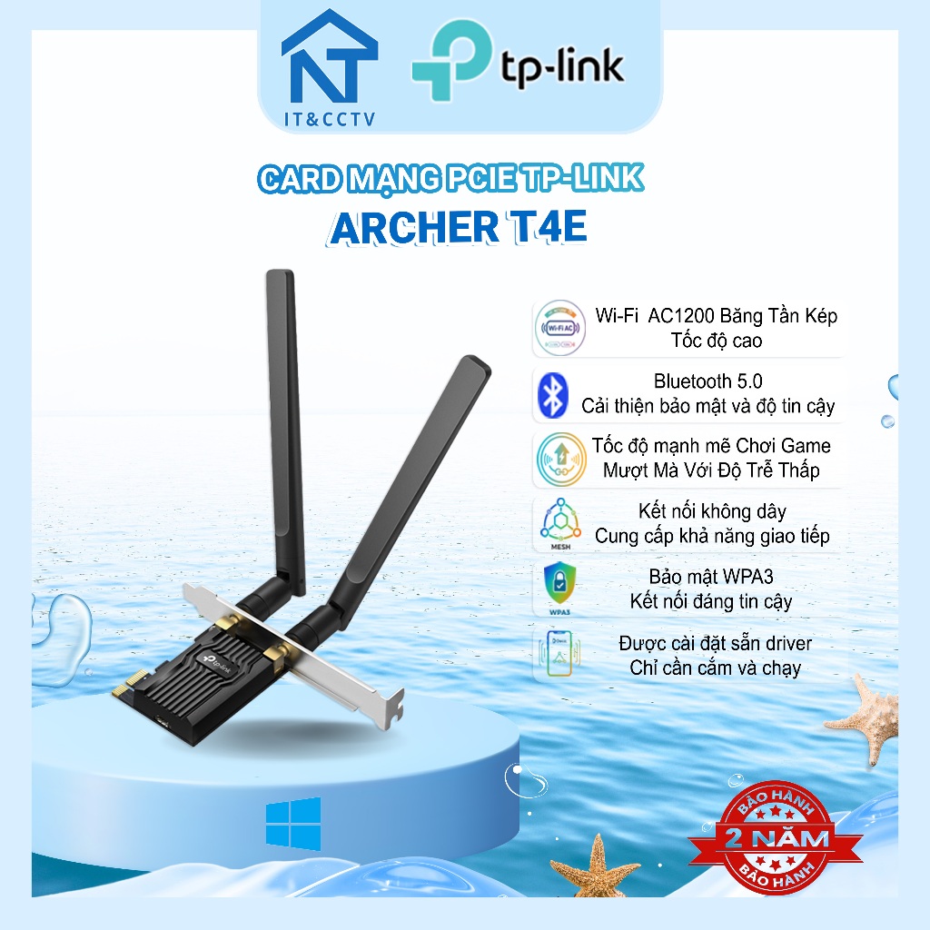 TP-Link Archer T4E AC1200 Card WiFi PCIe Bluetooth Không Dây Băng Tần Kép Cho PC