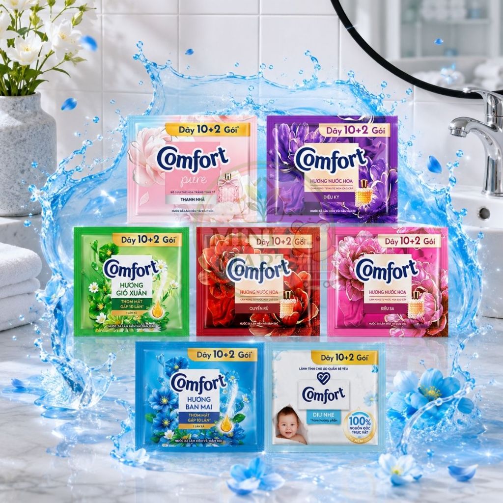 Combo 10/12 Tuỳ Loại Gói Nước Xả Vải Comfort 20ml Đa Mùi, Thơm Lâu, Mềm Vải Dùng Cho Giặt Tay / Máy Mini Mart Tân Đức