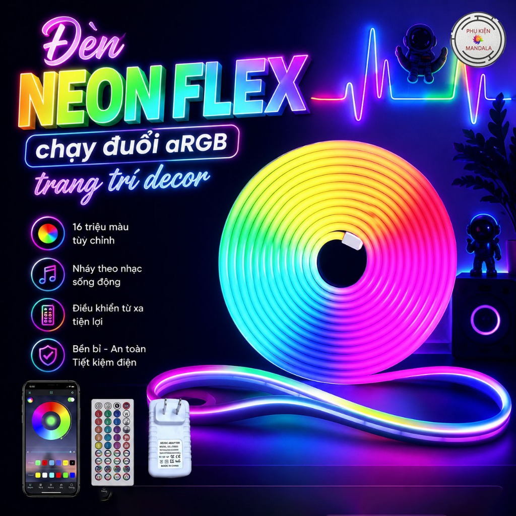 Đèn trang trí Neon Flex aRGB, đèn led trang trí chạy đuổi trang trí decor phòng ngủ, phòng khách