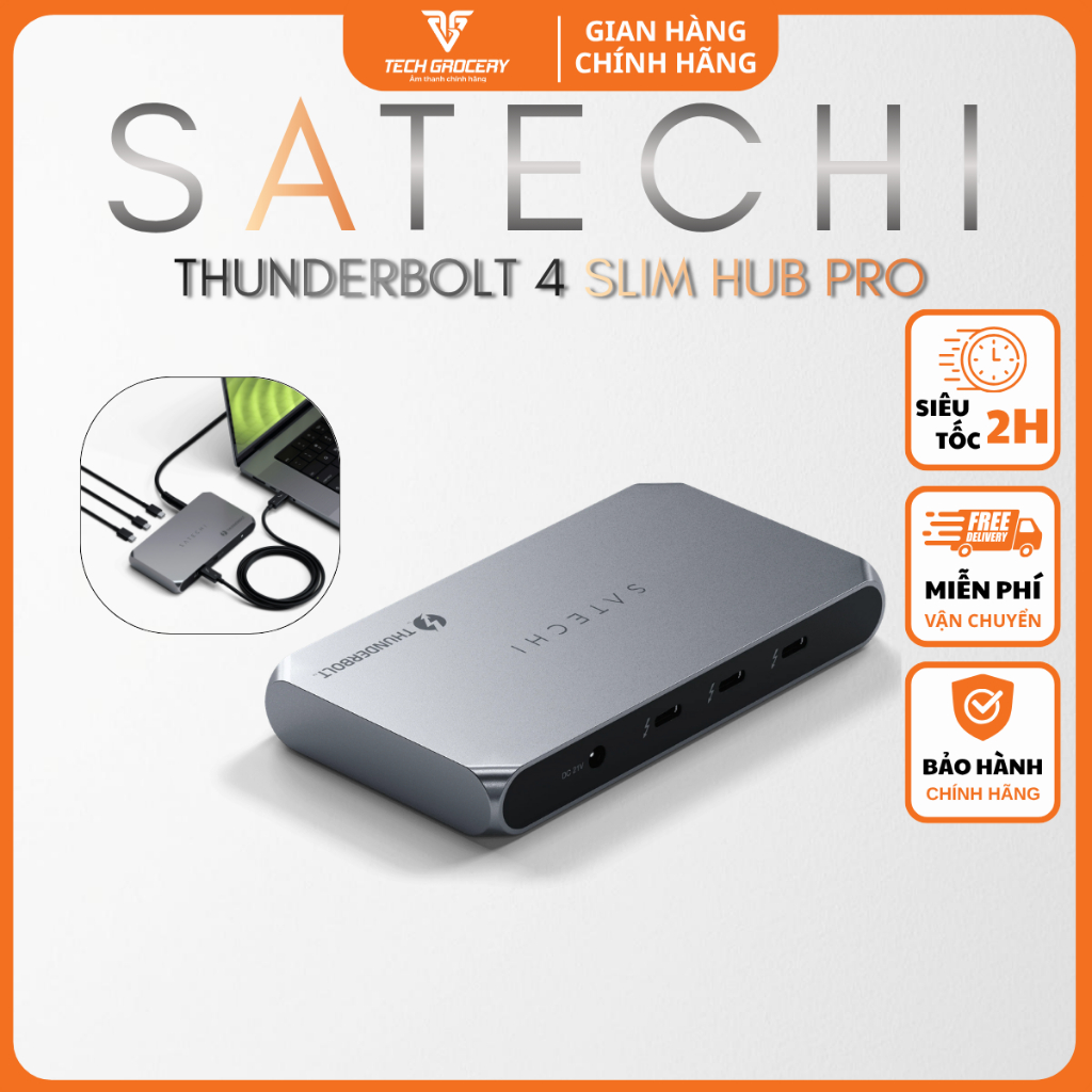 SATECHI Cổng chuyển Thunderbolt 4 Slim Hub Pro_96W 40Gbps Hỗ Trợ 8K - Bảo Hành Chính Hãng 24 Tháng