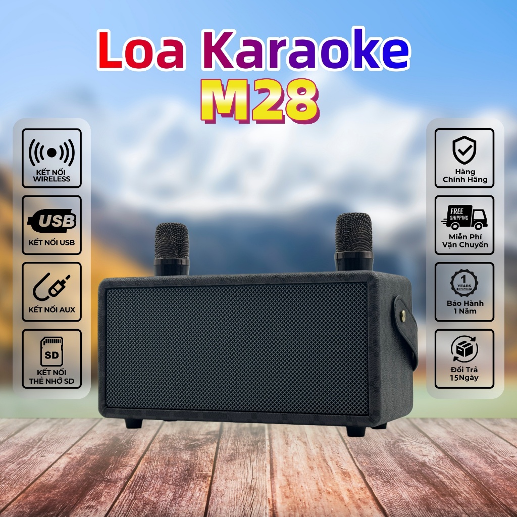 JK BOX M28 Loa Karaoke Di Động Nghe Nhạc Xách Tay Loa Bluetooth Mini 2 Micro không dây - BH 12T