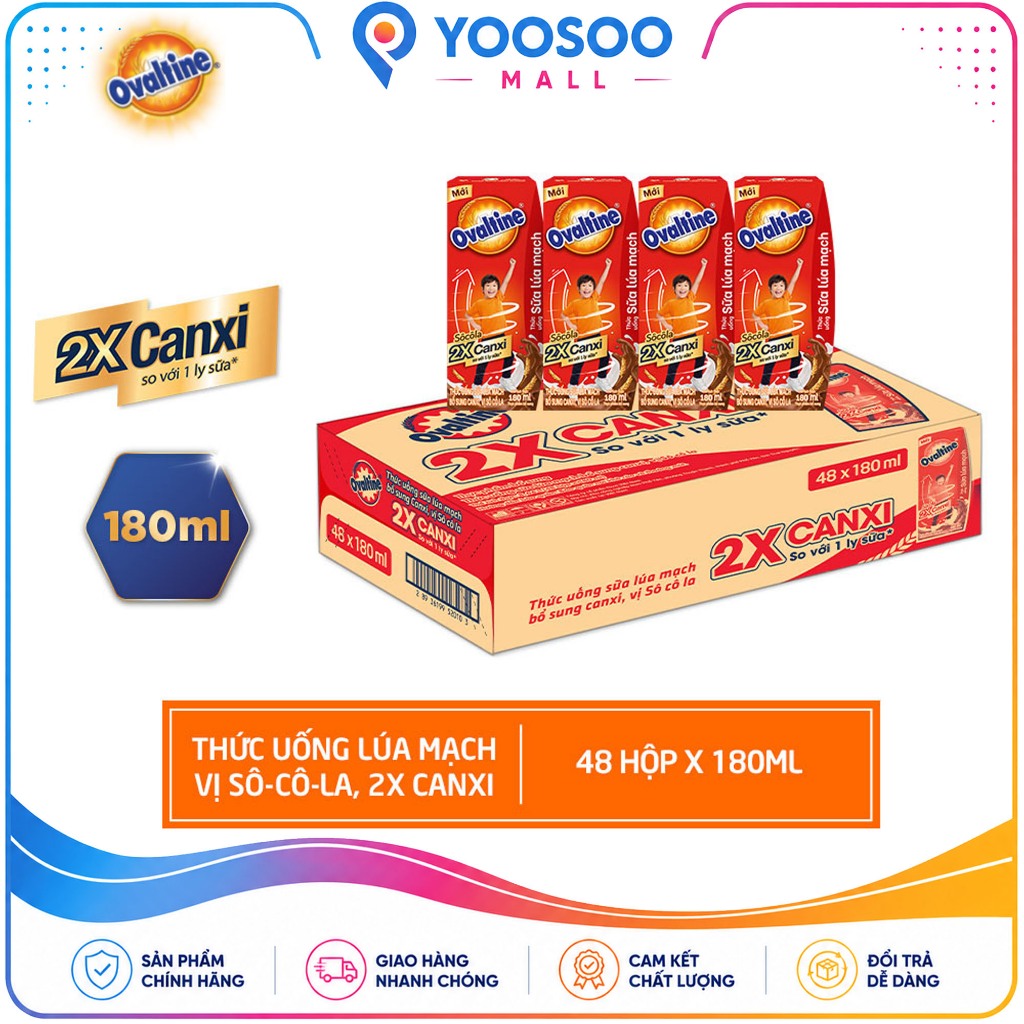 Thùng 48 Hộp 180/ 110mL Thức uống lúa mạch hương vị Sô-Cô-La Ovaltine DHA+ - X2 Canxi - YOOSOO MALL