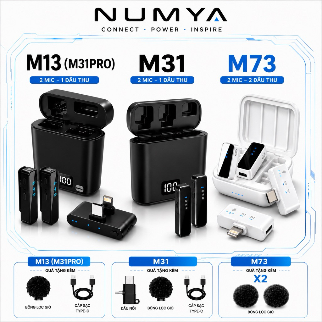 Mic Thu Âm Không Dây M13 (M31Pro) M31 M73 Giảm Tiếng Ồn Thông Minh Micro cài áo Livestream Quay Vide