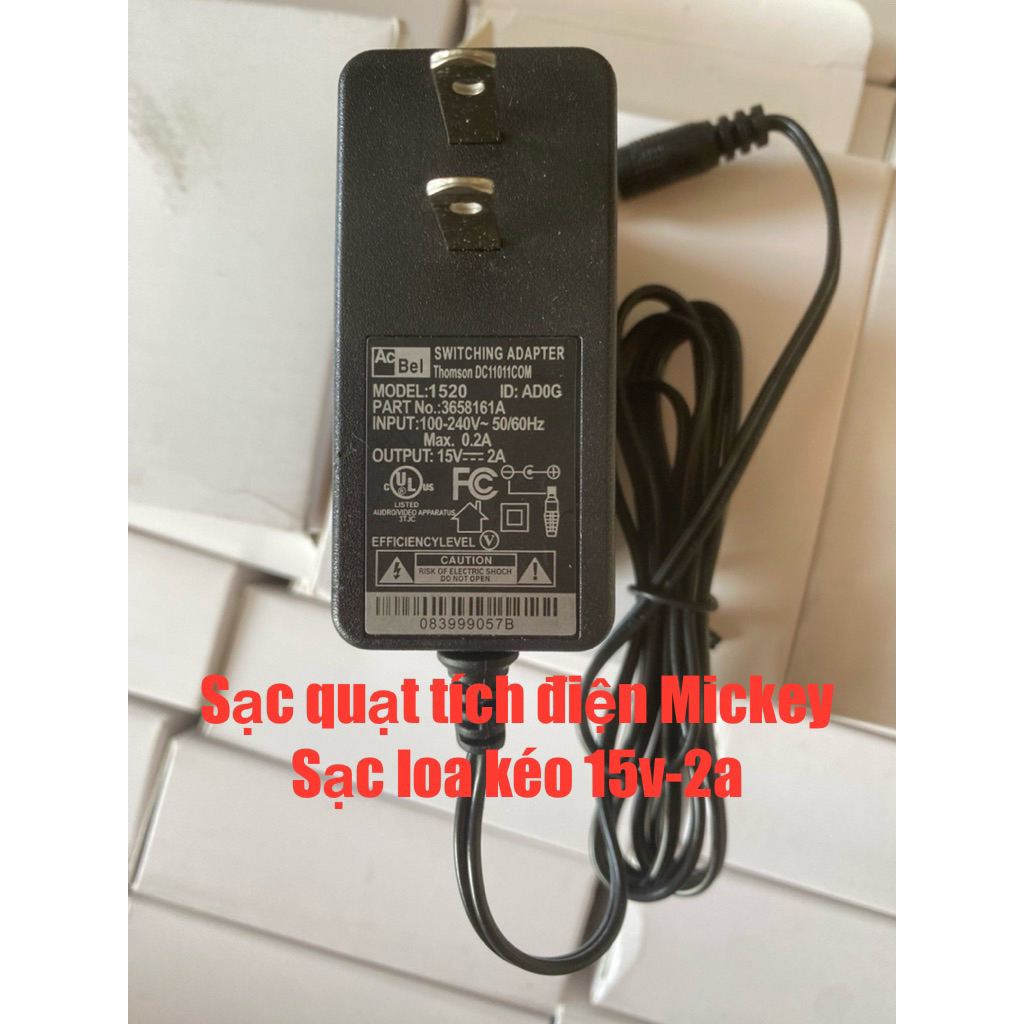 Sạc quạt Mickey 15v 2a - Sạc loa kéo jbz 15v 2a chân to 5,5mmx2,5mm dây dài 1,5m - hàng chính hãng A