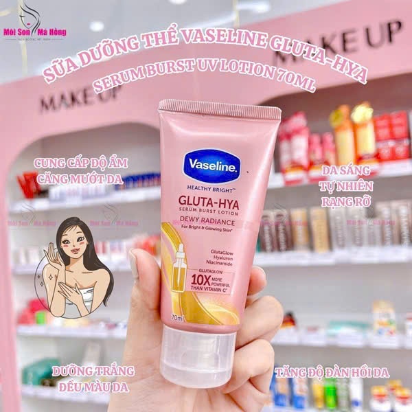 Serum Dưỡng Thể Vaseline Hồng Sáng Da Chuyên Sâu Ban Đêm Vaseline 10x Gluta-Hya DEWY RADIANCE 70ml