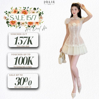 Đầm Ren Tiểu Thư Dáng Xòe JOLIE Đầm Cổ Sen Cúp Ngực Đính Hoa Sang Chảnh T492